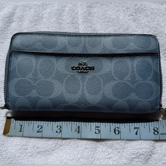 Coach Blue Zip-Around Leather Wallet with Silver Hardware - Picture 6 of 15